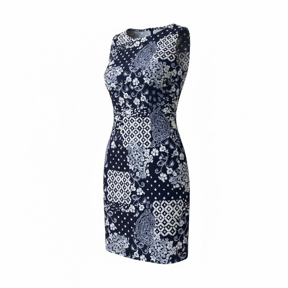 Tommy Hilfiger Dress 10P Navy Blue White Paisley Floral Shift Resort Coastal NWT